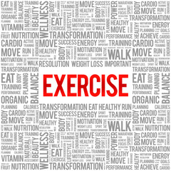 EXERCISE word cloud background, health concept