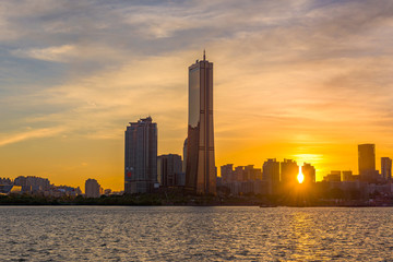 Obraz premium Korea,Sunset of Han river in Seoul City.