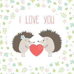 vector hedgehogs in love on floral background