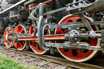 Fototapeta premium Wheels of vintage steam train