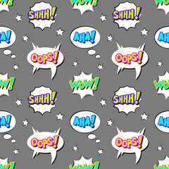 Vector seamless pattern with speech bubbles and sound effects