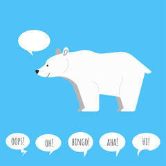 Vector illustration of polar bear with speech bubble. Flat style