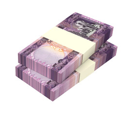 South Sudanese pounds bills isolated on white background. Computer generated 3D photo rendering.