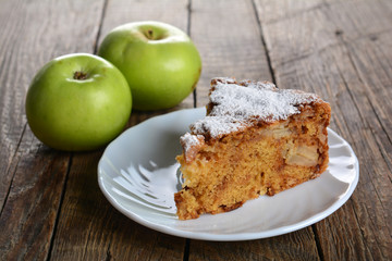 Homemade tasty apple pie for tea. Selective focus