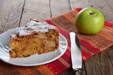Homemade tasty apple pie for tea. Selective focus