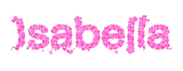 Isabella female name set with hearts type design