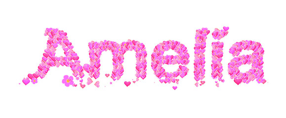 Amelia female name set with hearts type design