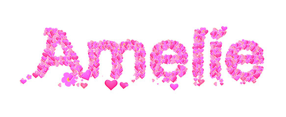 Amelie female name set with hearts type design