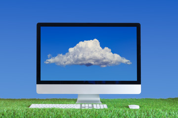 computer with cloud in the screen