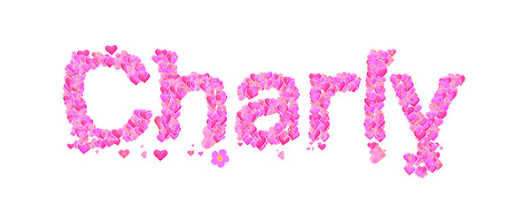 Charly female name set with hearts type design