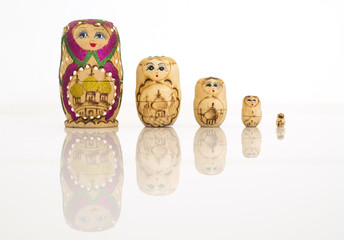 Matryoshka russian doll set in row