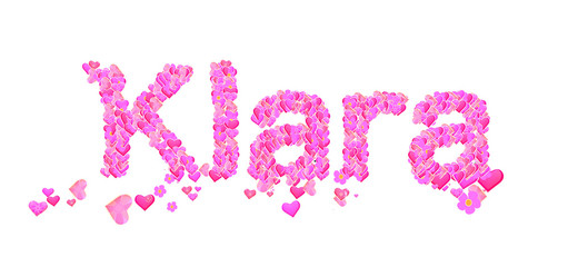 Klara female name set with hearts type design