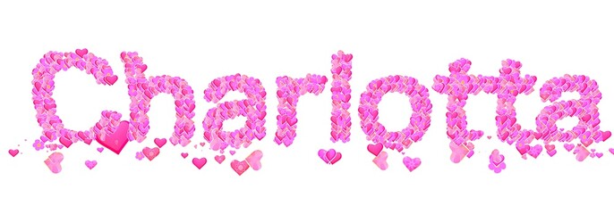 Charlotta female name set with hearts type design