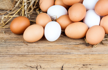 Eggs on wooden background