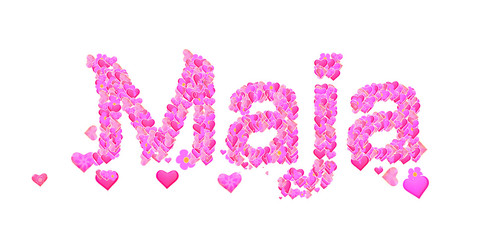 Maja female name set with hearts type design