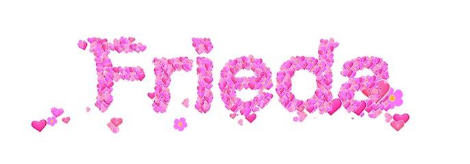 Frieda female name set with hearts type design