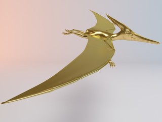 Golden 3D animal (Pteranodon) inside a stage with high render quality to be used as a logo, medal, symbol, shape, emblem, icon, business, geometric, label or any other use © Archmotion.net