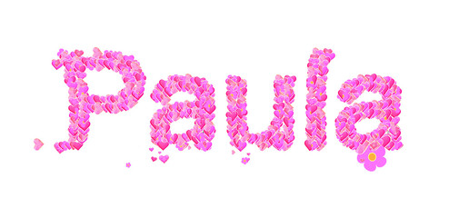 Paula female name set with hearts type design