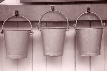 Three Buckets in Black and White Sepia Tone