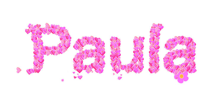 Paula female name set with hearts type design