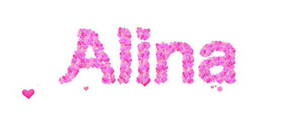 Alina female name set with hearts type design