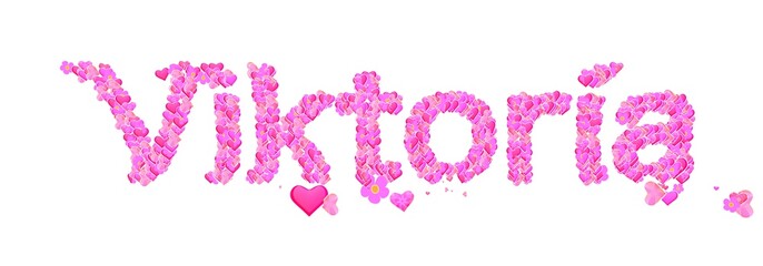 Viktoria female name set with hearts type design