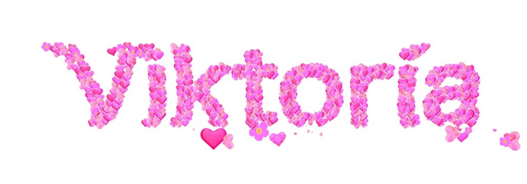 Viktoria female name set with hearts type design