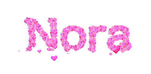 Nora female name set with hearts type design