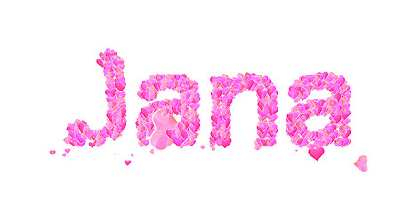 Jana female name set with hearts type design