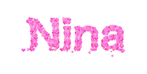 Nina female name set with hearts type design