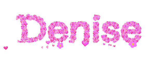 Denise female name set with hearts type design