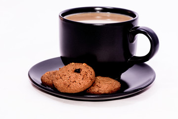 Cup of coffee and cookies composition isolated over the white ba