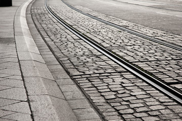 Tram Track Curve in Geneva; Switzerland