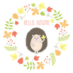 Vector hedgehog autumn illustration