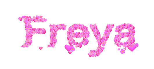 Freya female name set with hearts type design