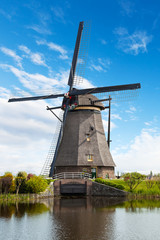 Windmill and water canal in Kinderdijk, Netherlands