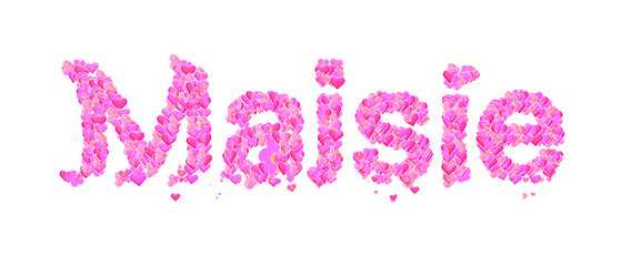 Maisie female name set with hearts type design