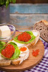 red caviar on bread