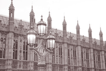 Houses of Parliament in Westminster; London; England; UK in Black and White Sepia Tone