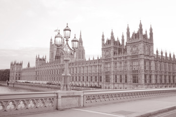 Fototapeta premium Houses of Parliament; Westminster; London; England; UK in Black and White Sepia Tone