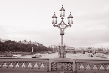 Westminster Bridge Lamppost; London in Black and White Sepia Tone