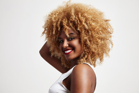 blondy afro hair woman