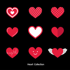 Set of pattern heart icon, flat design vector illustration.
