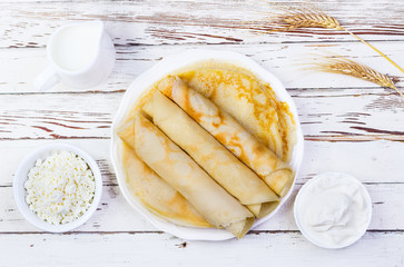pancakes on a wooden background