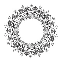Coloring book pages for kids and adults. Hand drawn abstract design. Decorative Indian round lace ornate mandala. Frame or plate vector design