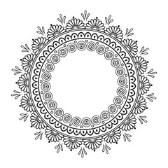 Coloring book pages for kids and adults. Hand drawn abstract design. Decorative Indian round lace ornate mandala. Frame or plate vector design