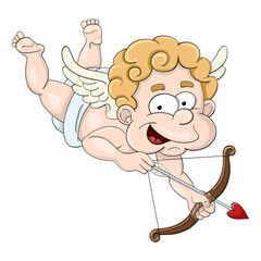 Funny little cupid with bow and arrow on a white background