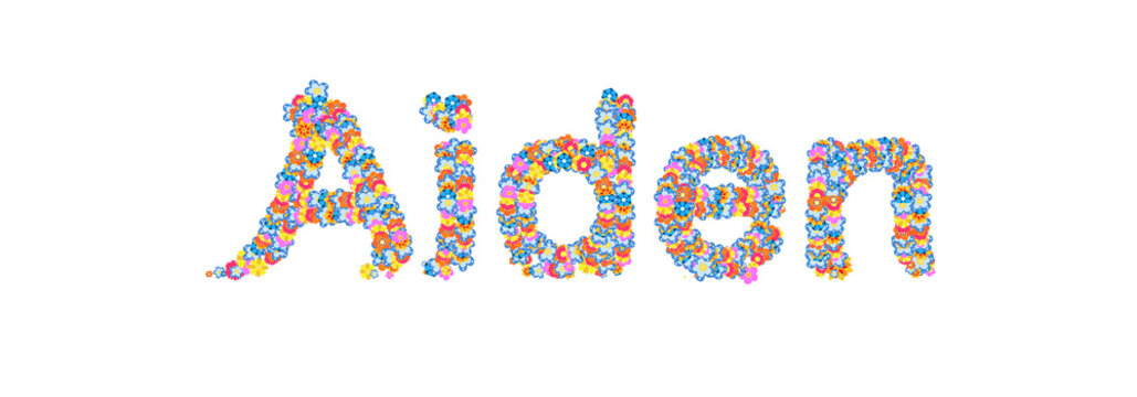 Male name Aiden filled with flowers