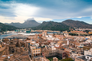 Panoramic view over the city of Cartagena, Spain - obrazy, fototapety, plakaty