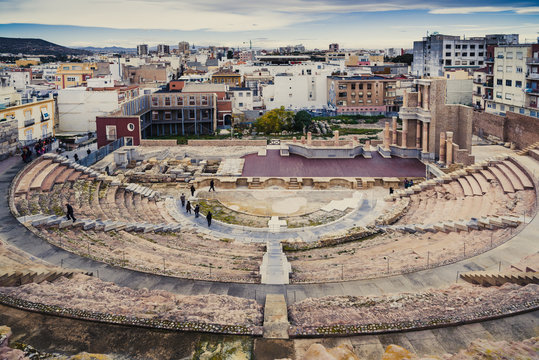 View of the Roman amphitheater. Cartagena. Spain